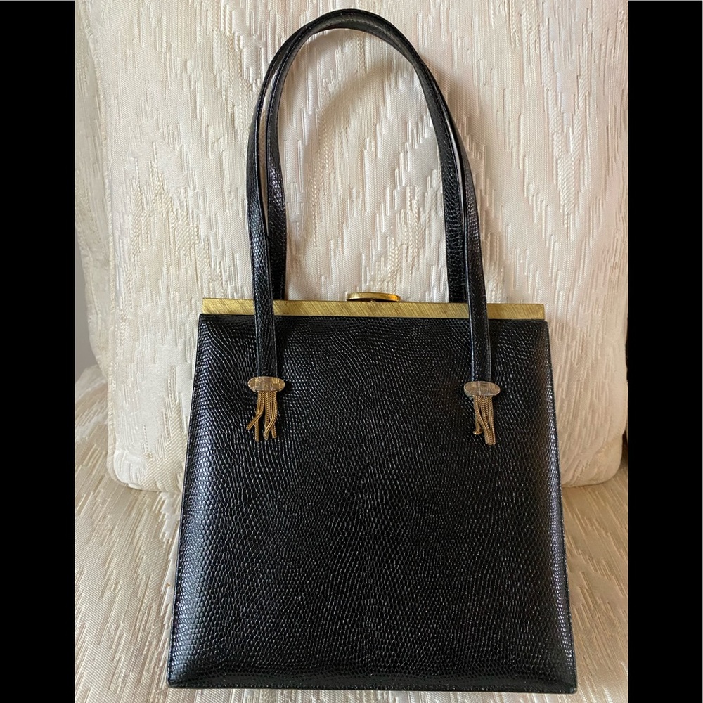 Vintage black leather Mondaine handbag